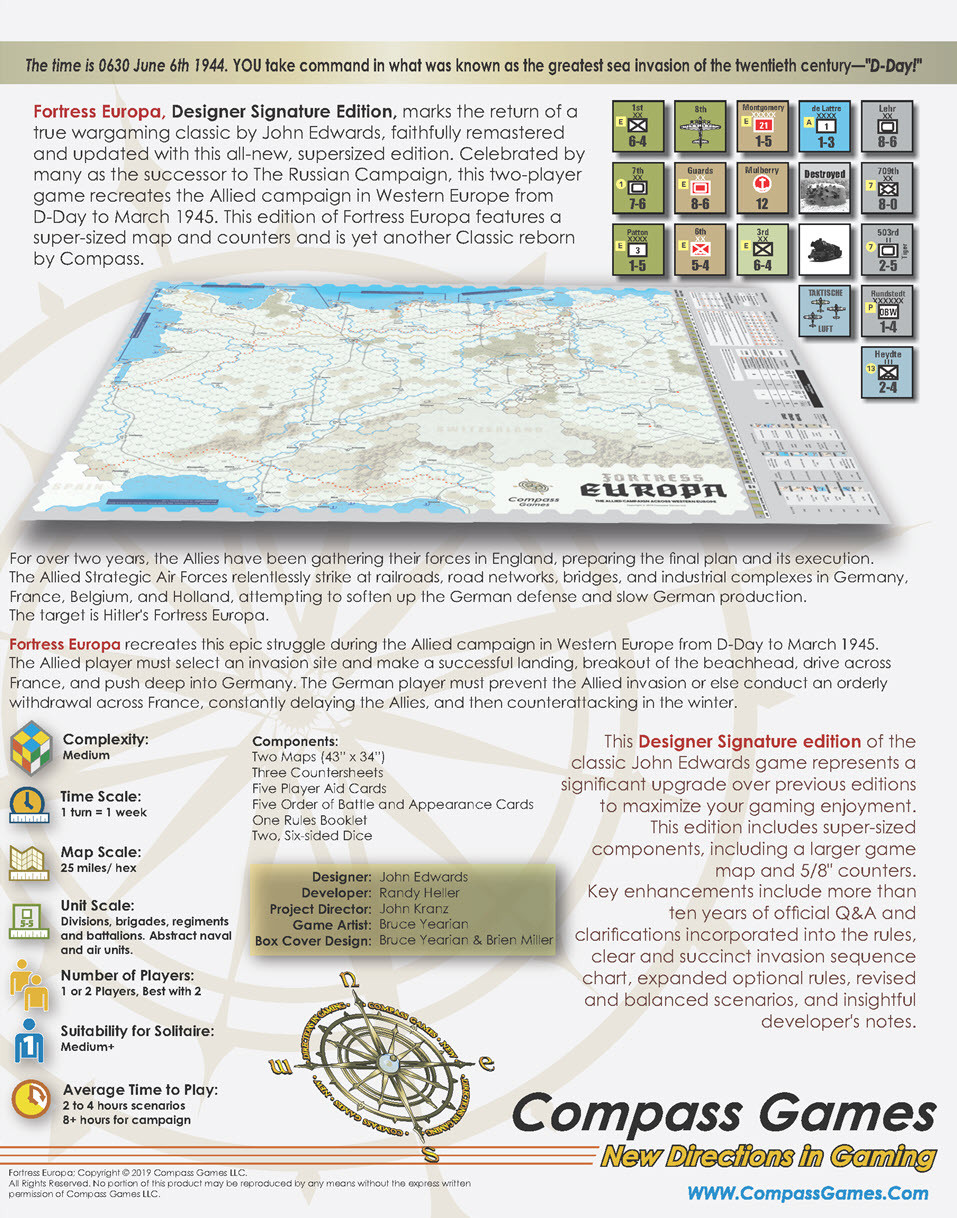 Details about   Compass Games Fortress Europa Designer Signature Edition board game 