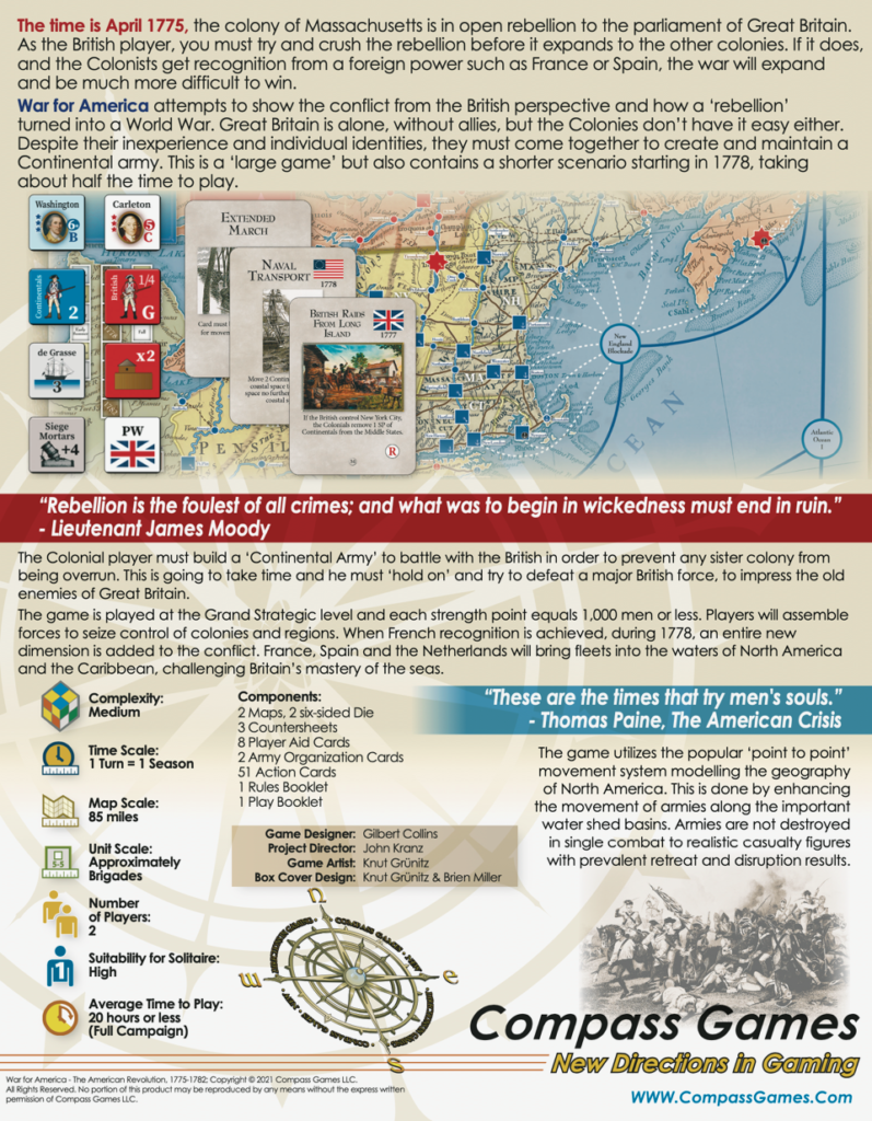 War for America The American Revolution, 17751782 Compass Games